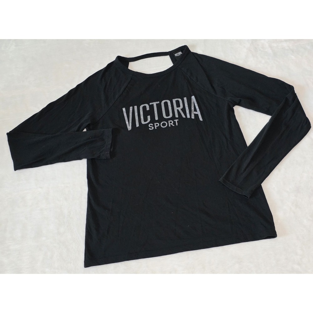 victoria's secret sport womens small black open back long sleeve spellout top